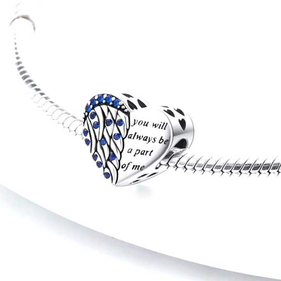 Angel Wing blue crystals feather charm S925 Sterling Silver Pandora Compatible - Picture 2 of 3